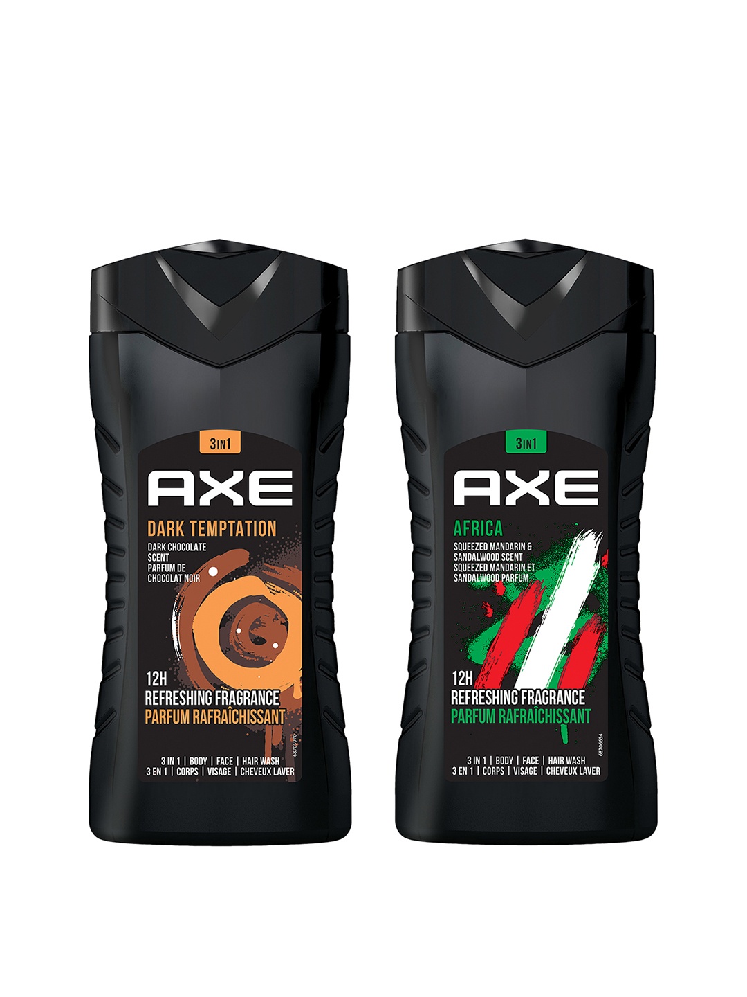 

AXE Men 2Pcs 3-In-1 Face, Hair & Body Wash 250ml each - Dark Temptation & Africa, Black