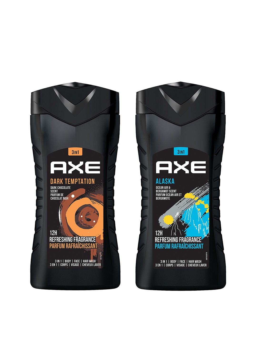 

AXE Men 2Pcs 3-In-1 Face, Hair & Body Wash 250ml each - Alaska & Dark Temptation, Black