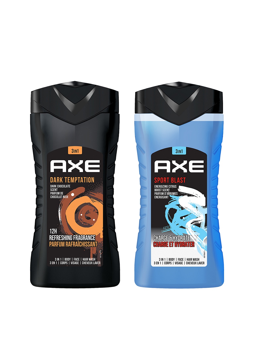 

AXE Men 2Pcs 3-In-1 Face, Hair & Body Wash 250ml each - Sport Blast & Dark Temptation, Blue