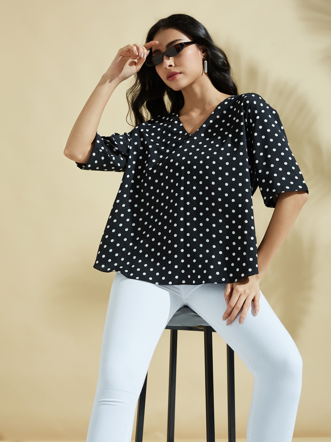 

DEPANO Womens Casual Crepe Top, Black