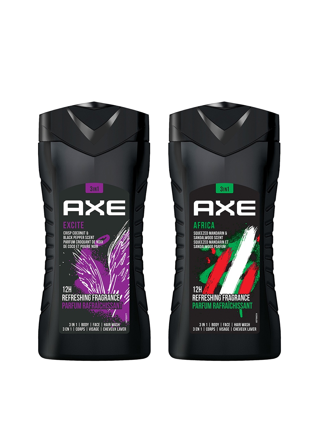 

AXE Men 2Pcs 3-In-1 Face, Hair & Body Wash 250ml each - Excite & Africa, Black