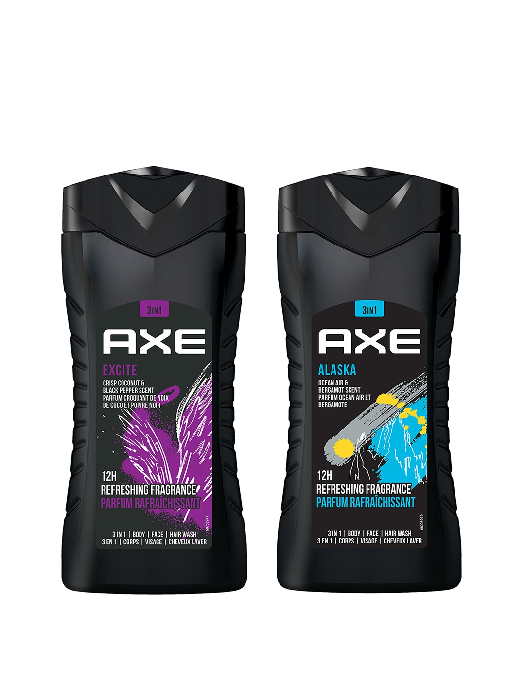 

AXE Men 2Pcs 3-In-1 Face, Hair & Body Wash 250ml each - Alaska & Excite, Black