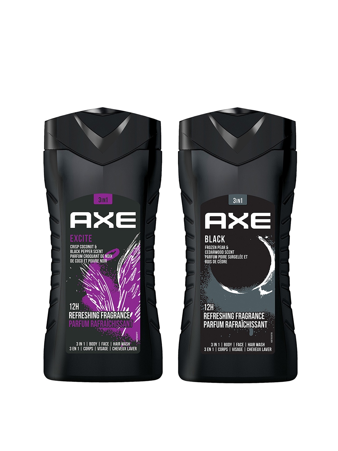 

AXE Men 2Pcs 3-In-1 Face, Hair & Body Wash 250ml each - Black & Excite