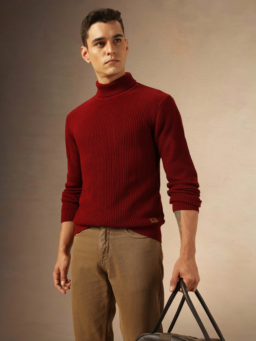 

Dennis Lingo Men Turtle Neck Long Sleeves Pullover, Maroon