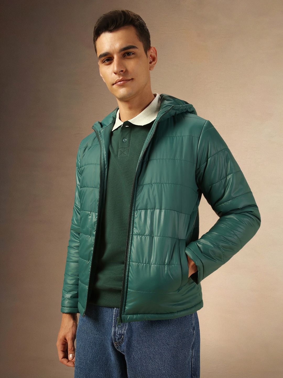 

Dennis Lingo Men Hooded Solid Casual Padded Jacket, Green