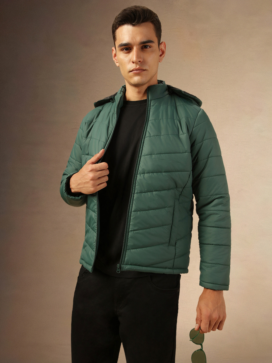 

Dennis Lingo Men Mock Collar Solid Casual Padded Jacket, Green