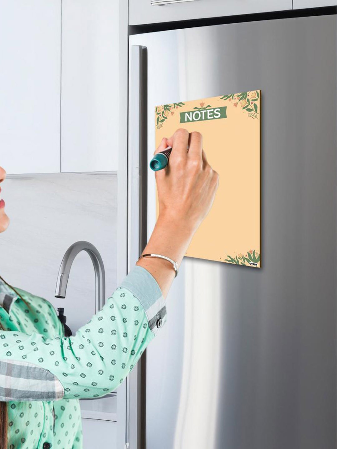 

CVANU Beige & Green Printed Fridge Magnetic Sticker