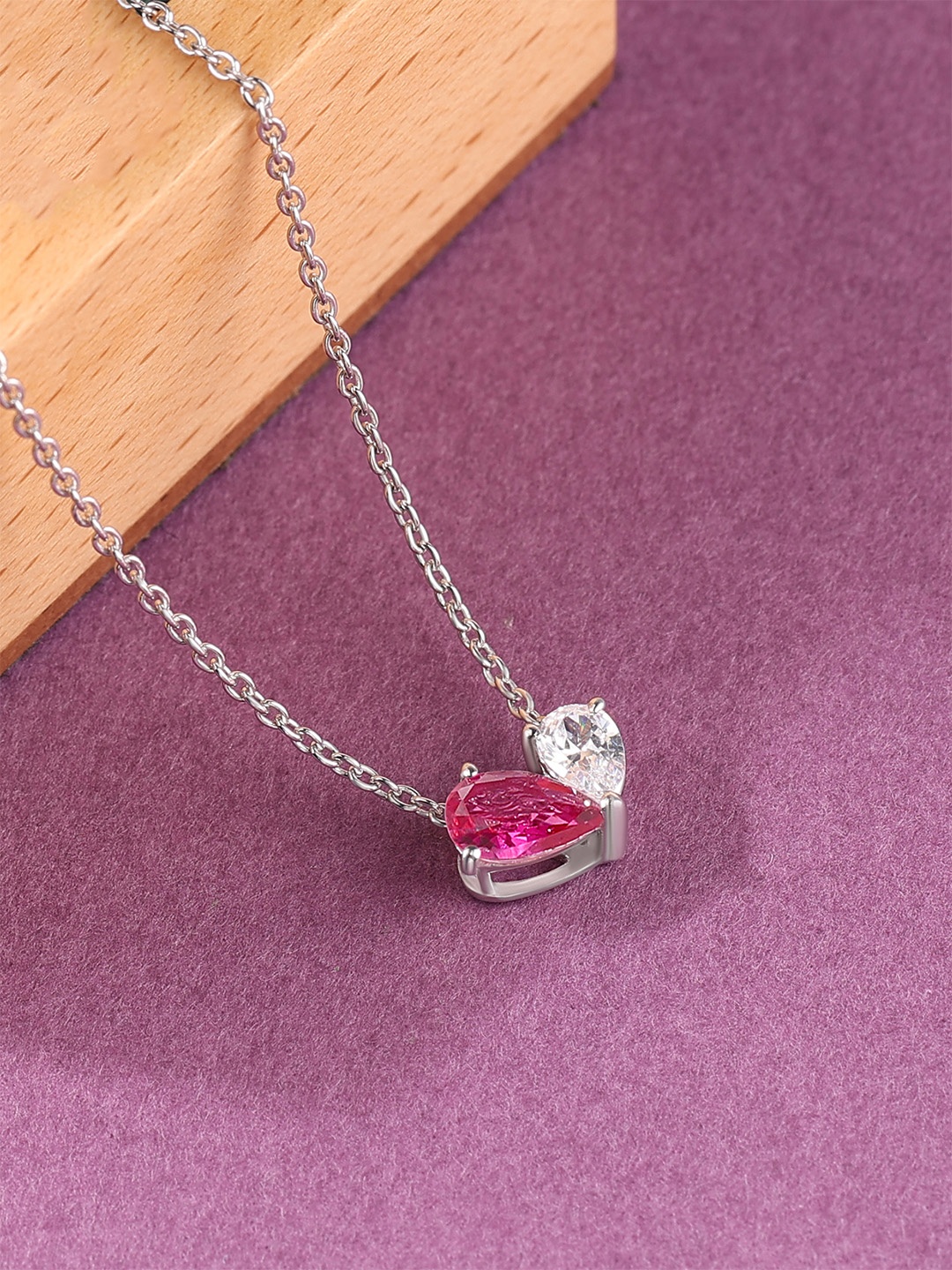 

Ornate Jewels Rhodium-Plated 925 Sterling Silver Ruby & AD Toi Et Moi Minimal Necklace