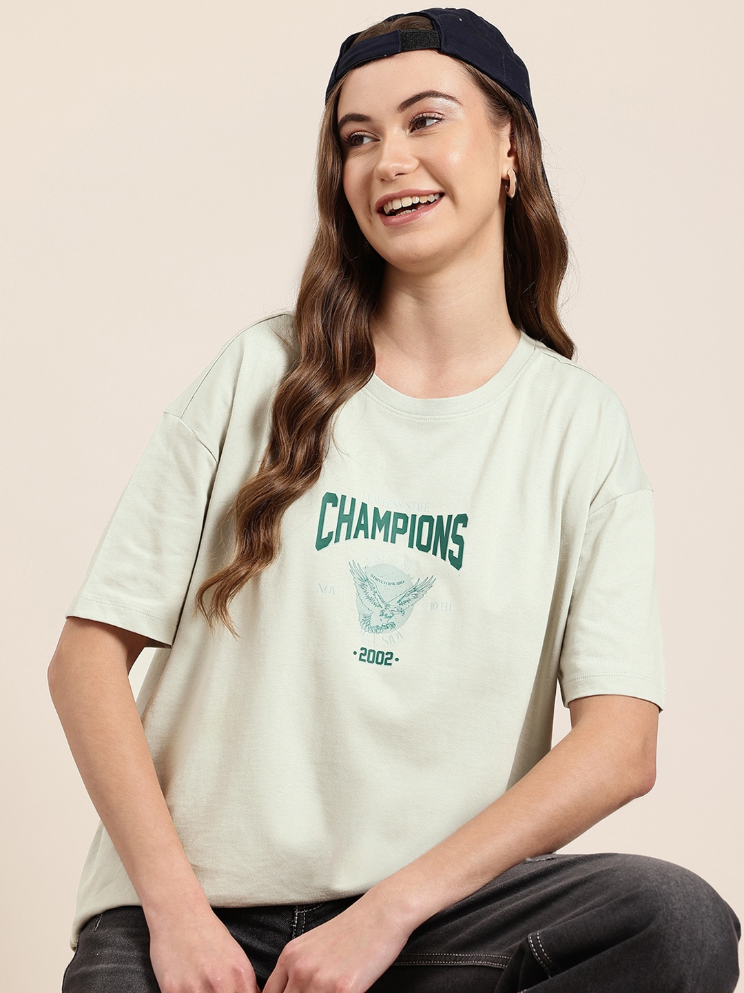 

HERE&NOW Varsity Wander Printed Pure Cotton T-shirt, Green