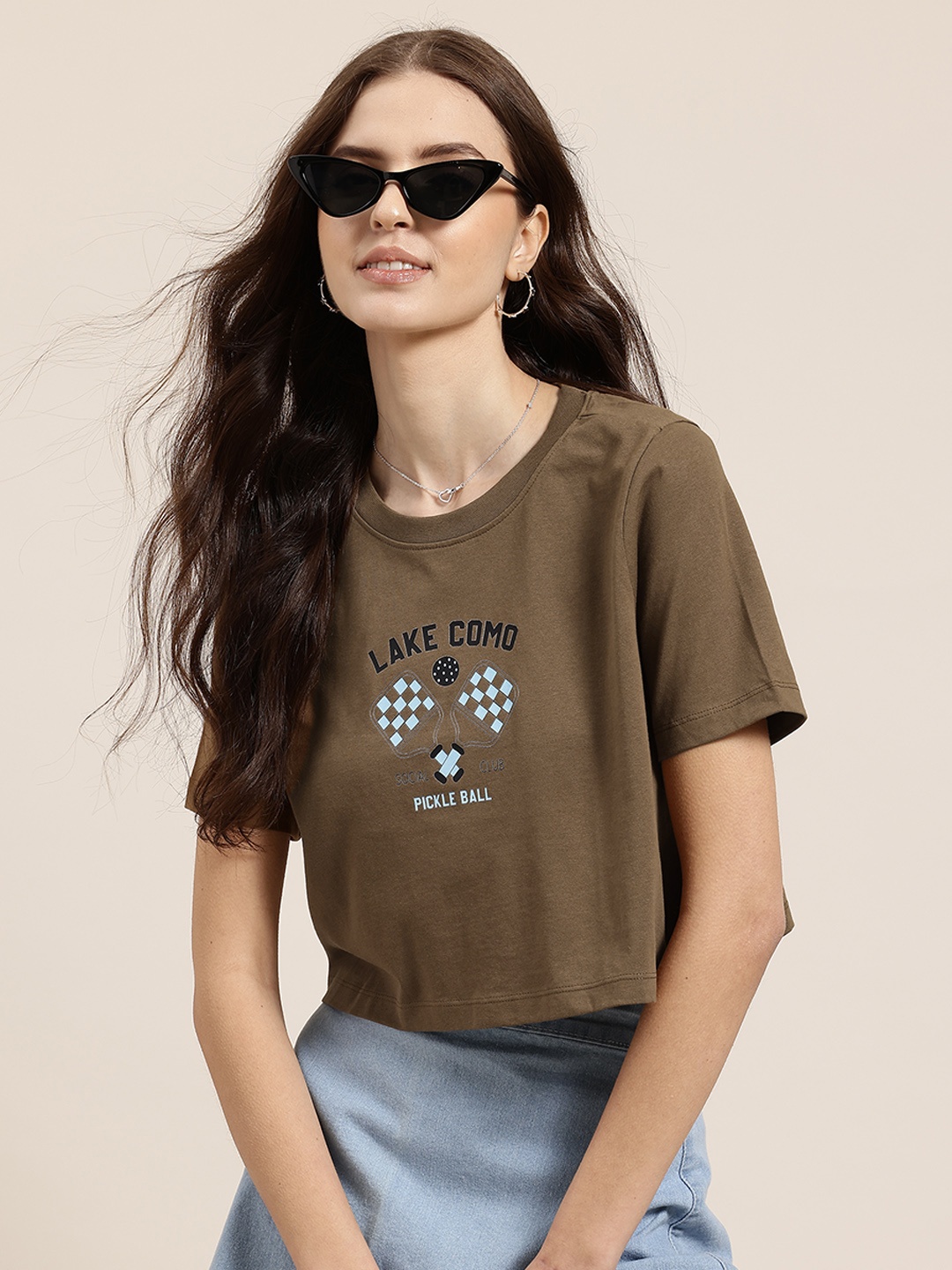 

HERE&NOW Printed Pure Cotton Boxy T-shirt, Olive
