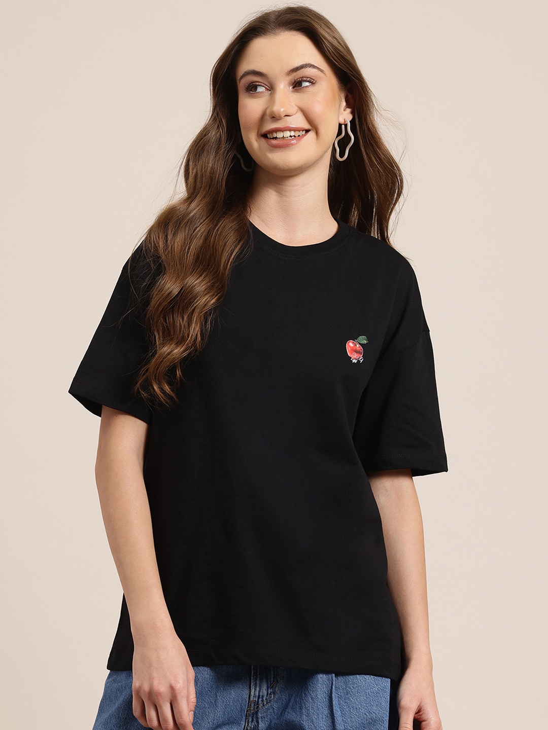 

HERE&NOW Fruit Frollic Printed Pure Cotton T-shirt, Black