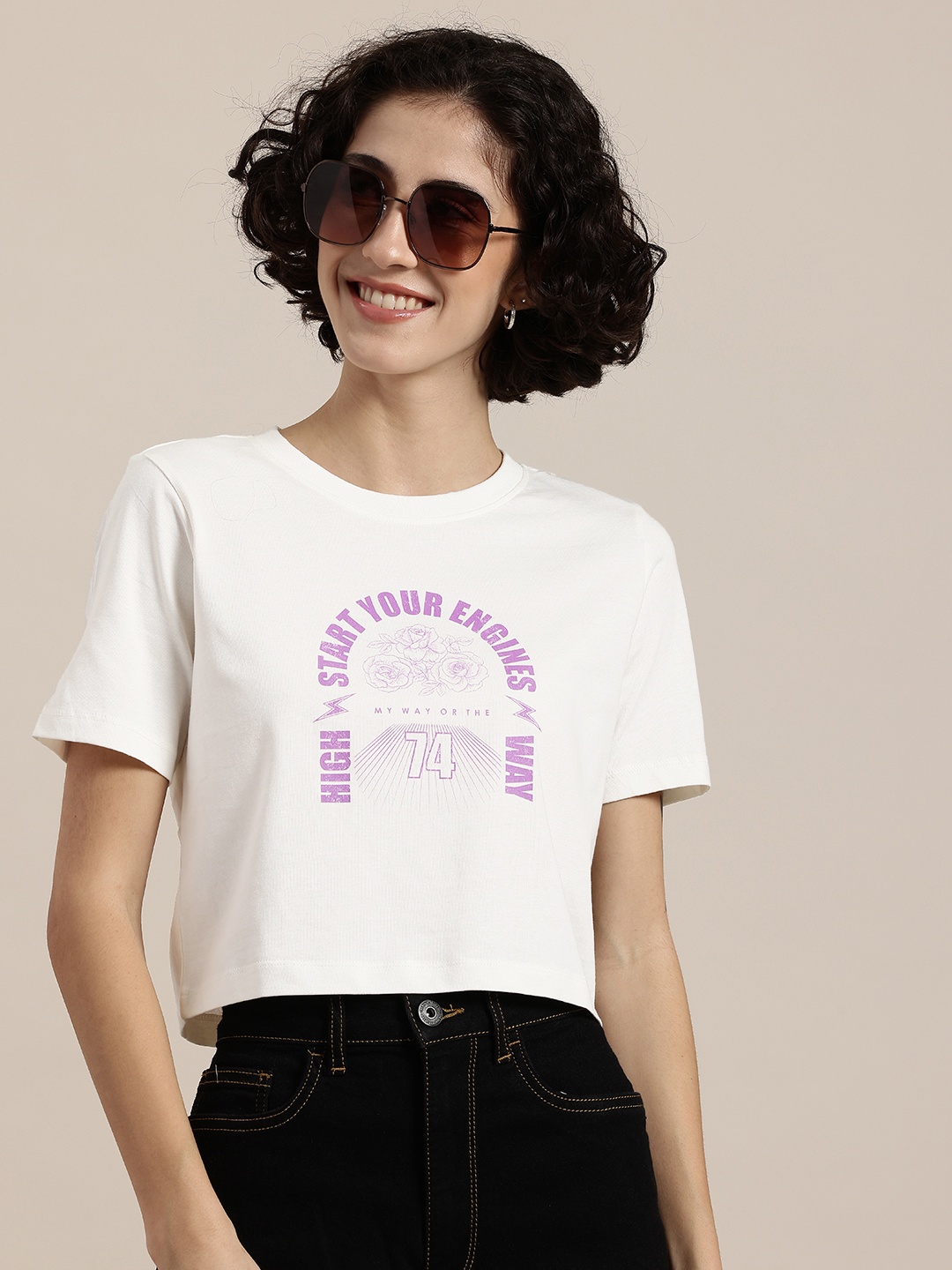 

HERE&NOW Grand Prix Typography Print Pure Cotton Boxy T-shirt, White