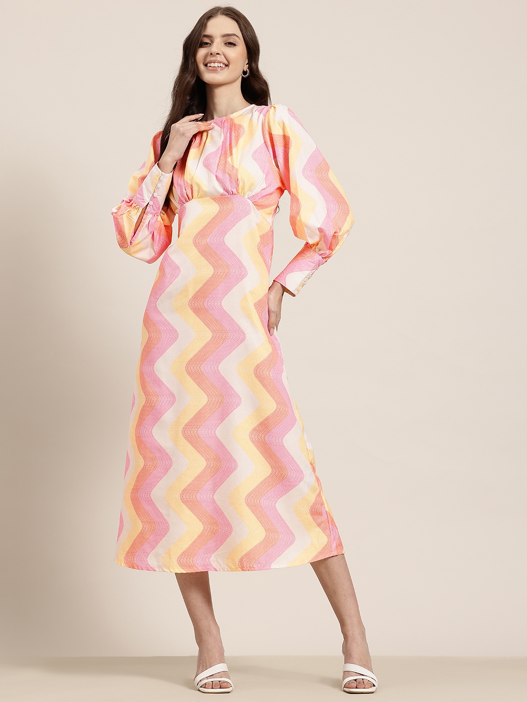 

HERE&NOW Chevron Print Empire Midi Dress, Orange