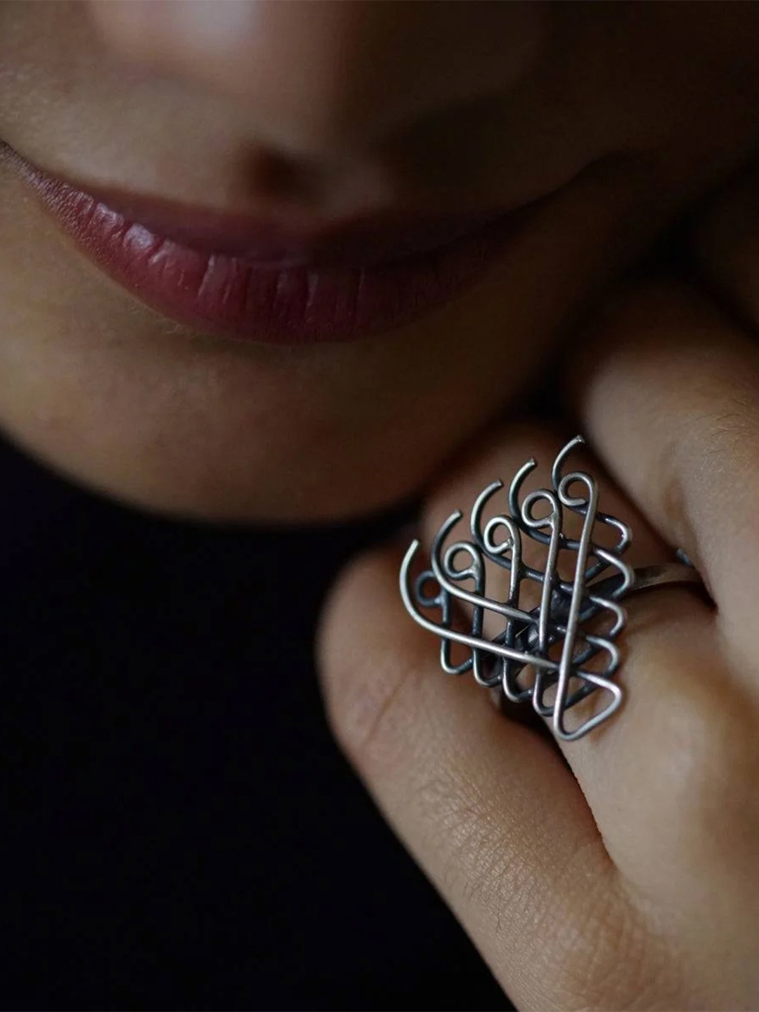 

House of Aadyaa Sterling Silver Textured Oxidised Finger Ring