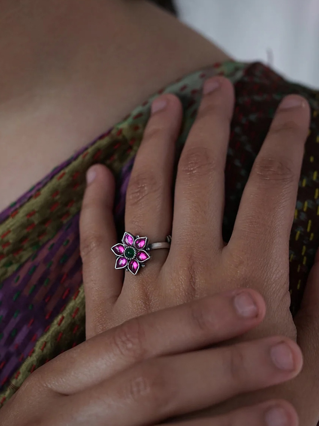 

House of Aadyaa 925 Sterling Silver Stone Studded Finger Ring