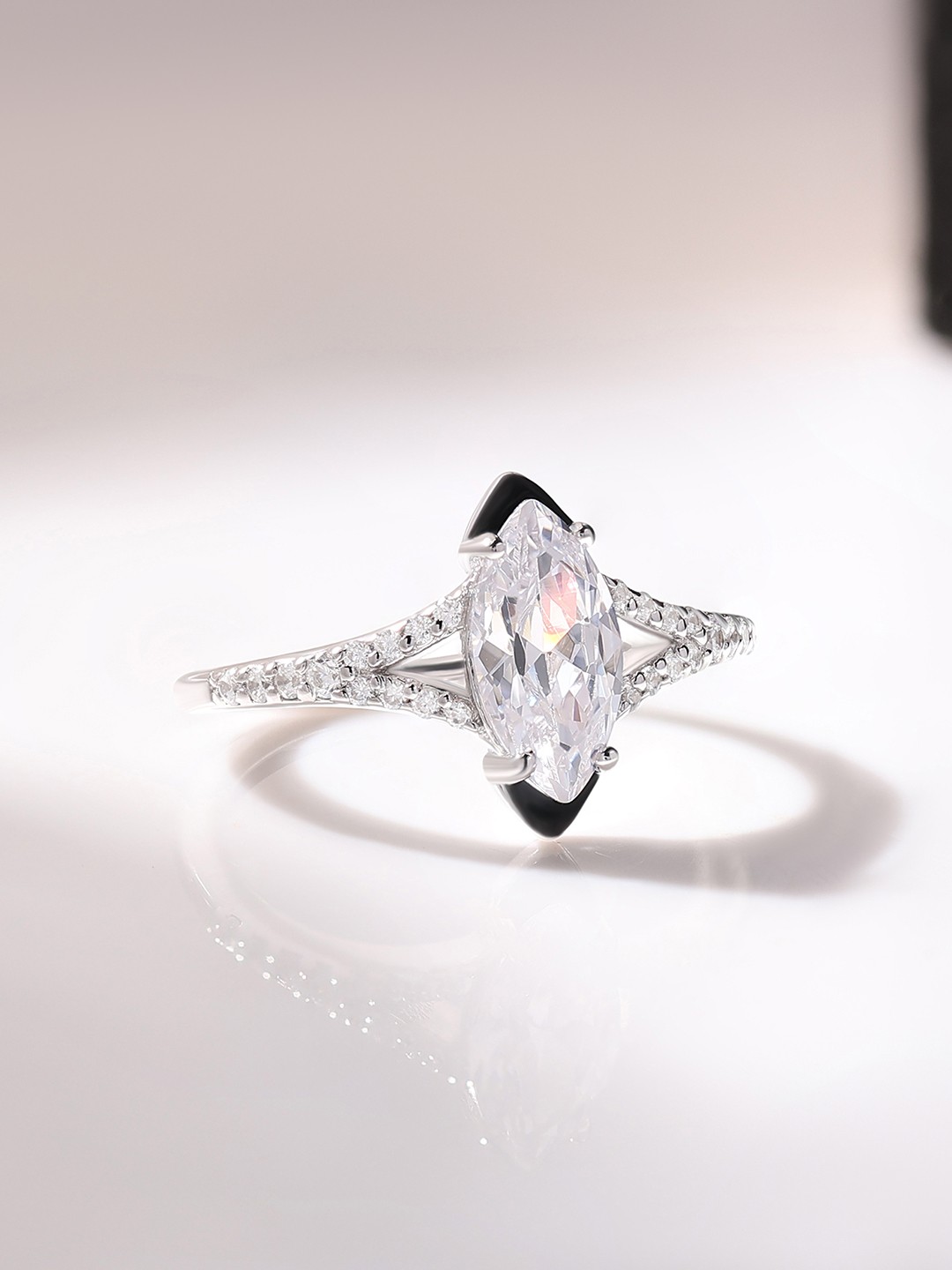 

Ornate Jewels 925 Sterling Silver American Diamond Marquise Enameled Ring