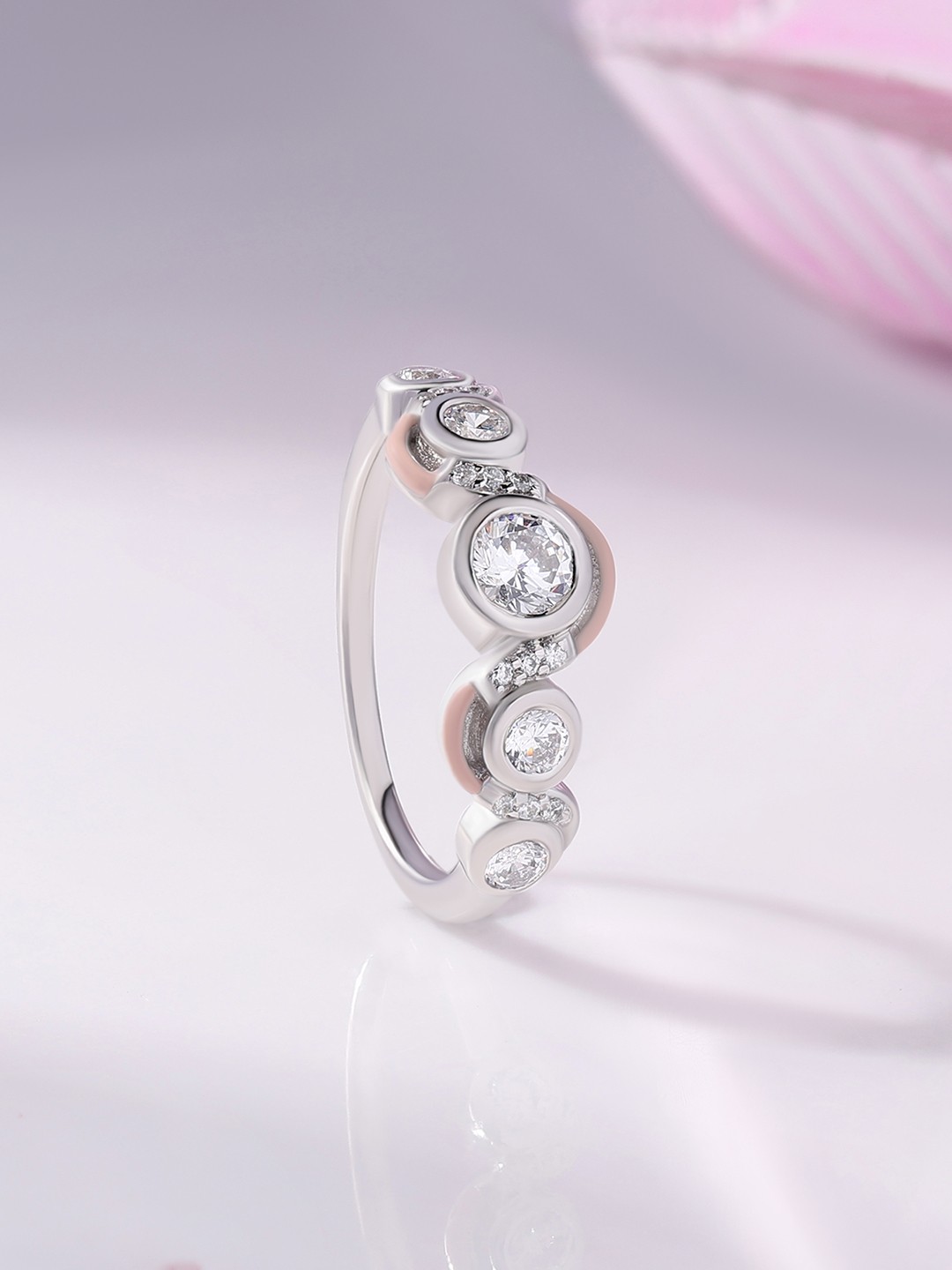 

Ornate Jewels 925 Sterling Silver American Diamond 5 Stone Enamel Ring