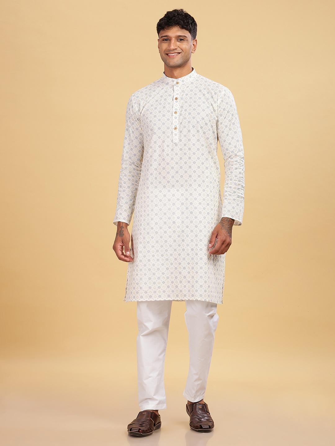 

Anouk Men Printed Ethnic Long Kurta, White