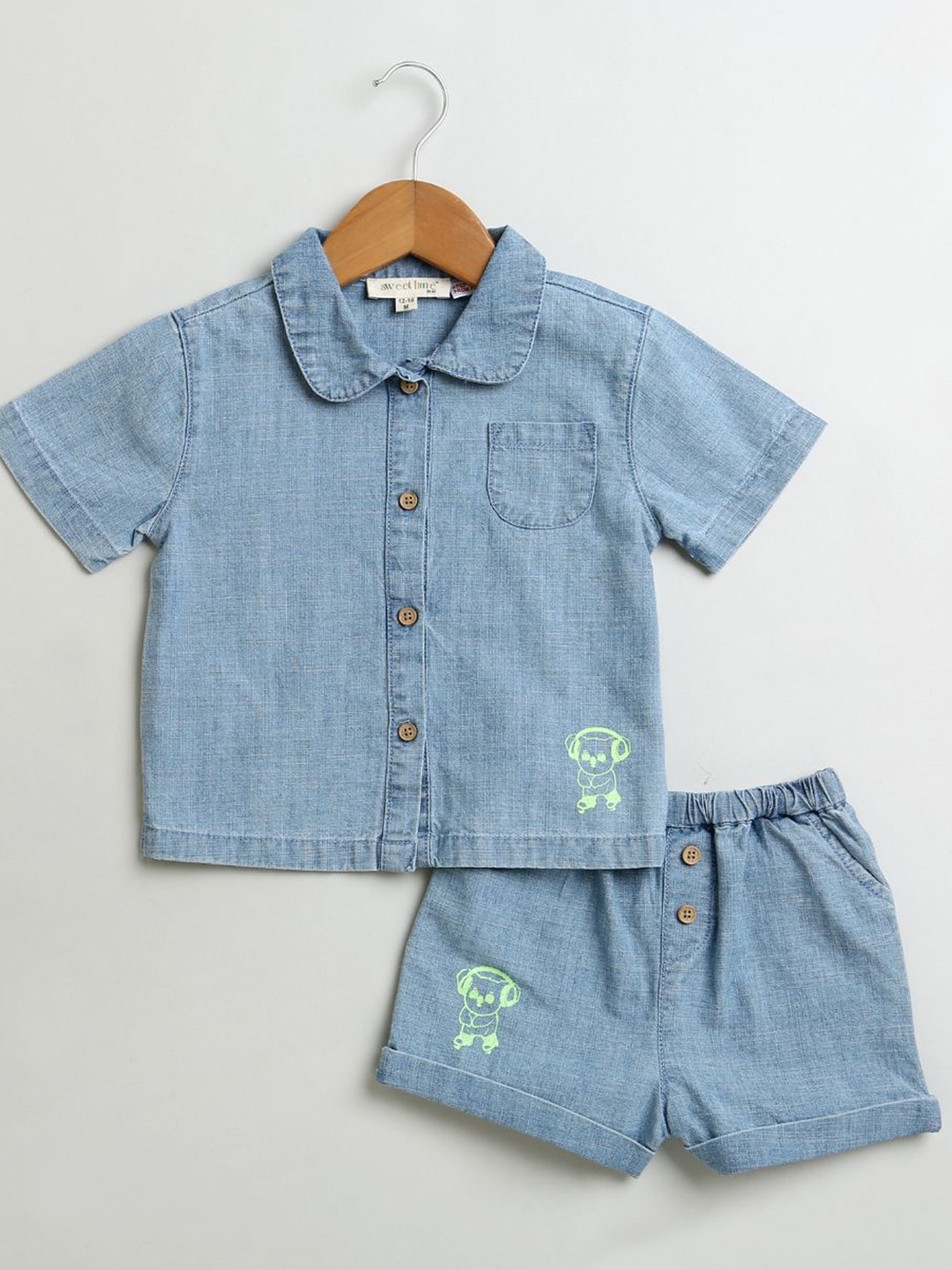 

Sweetlime By AS Boys Short Sleeves Pure Cotton Shirt with Shorts, Blue
