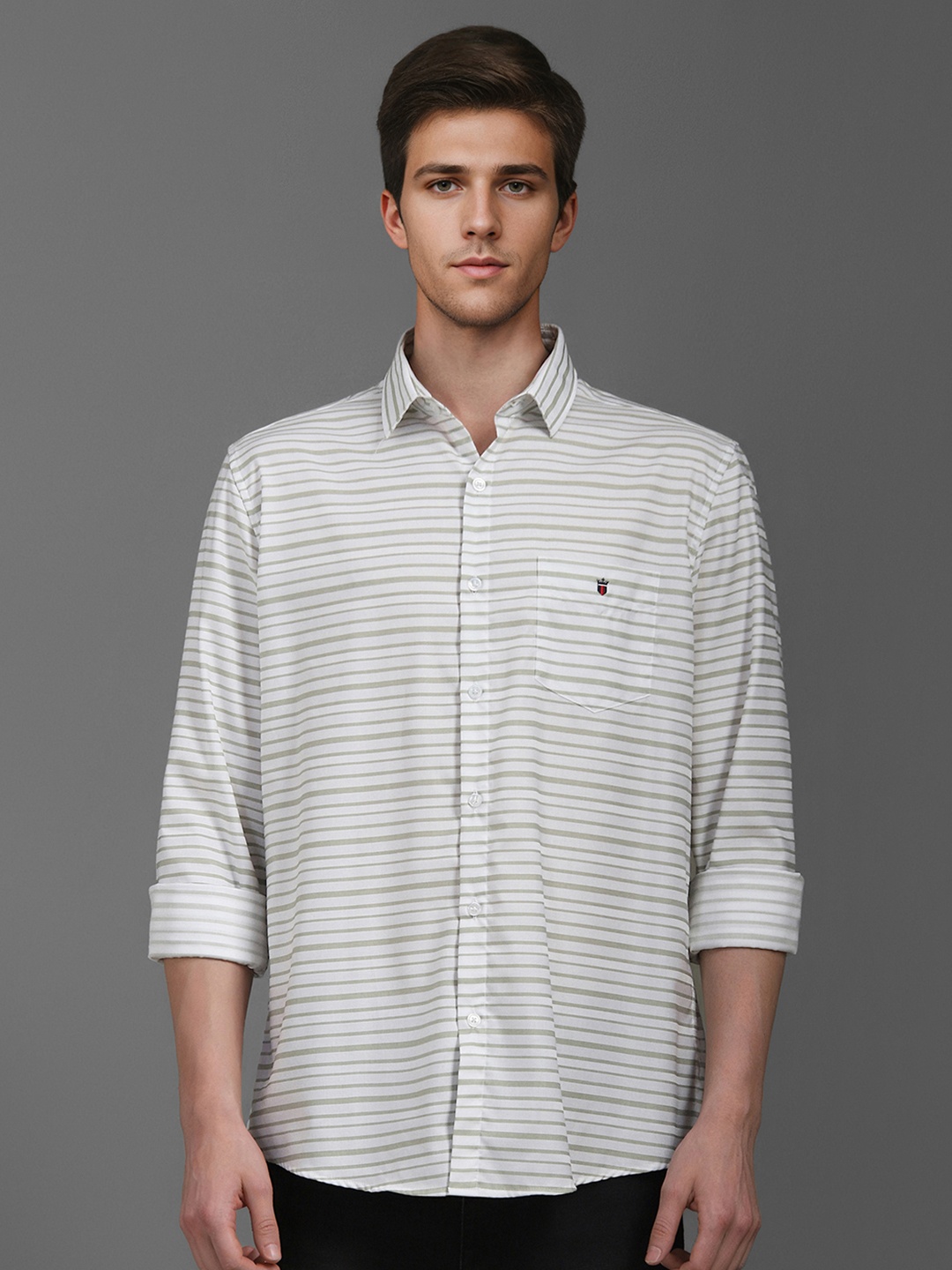 

Louis Philippe Sport Men Slim Fit Horizontal Stripes Opaque Striped Casual Shirt, White