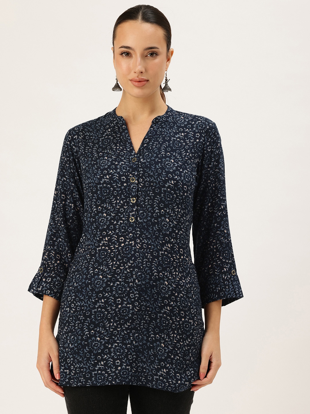 

AMUKTI Viscose Rayon Floral Printed Tunic, Blue