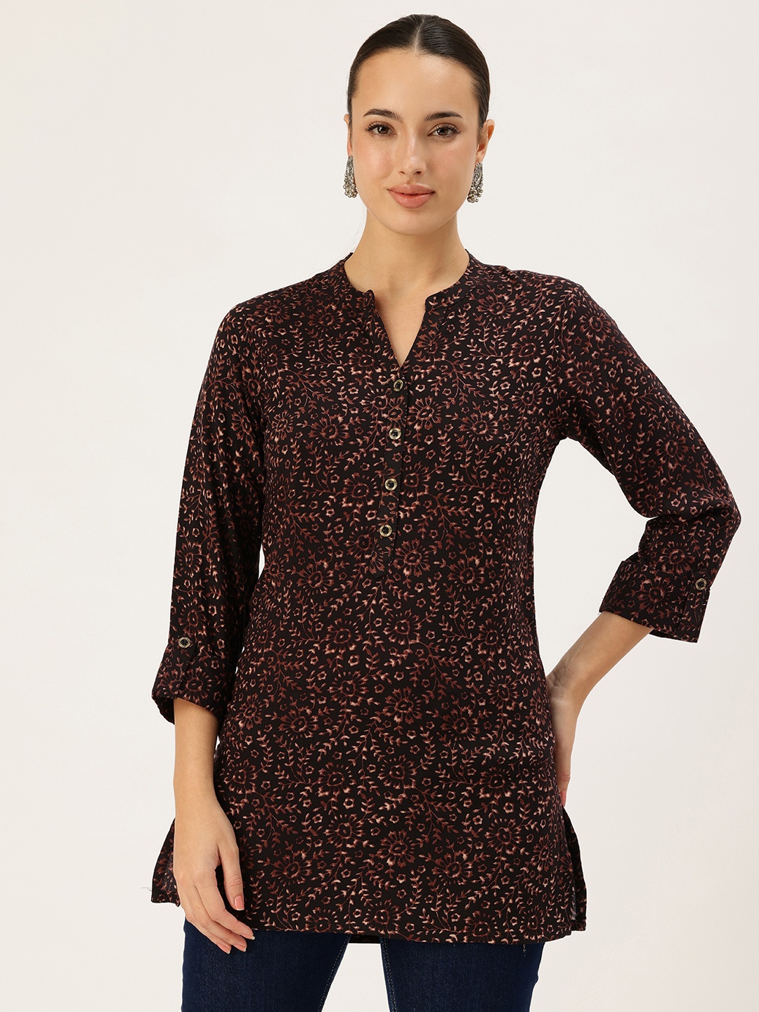 

AMUKTI Viscose Rayon Floral Printed Tunic, Black