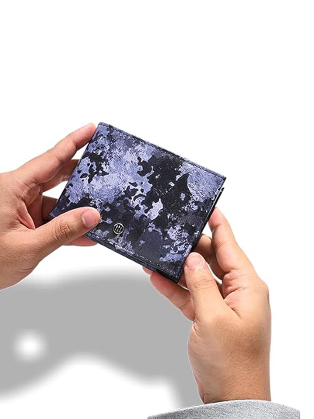 

HALDEN Men Textured Embellished Leather Two Fold Wallet, Blue