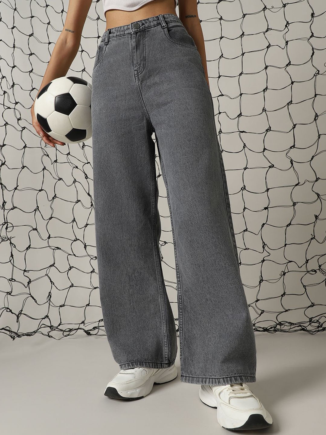 

Hubberholme Women Comfort 90's Baggy Fit High-Rise Jeans, Grey