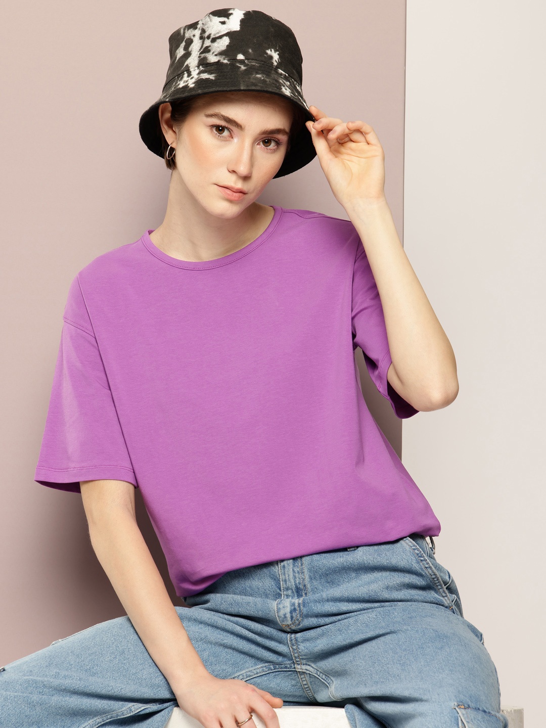 

Kook N Keech Women Oversized Drop-Shoulder Sleeves T-shirt, Purple