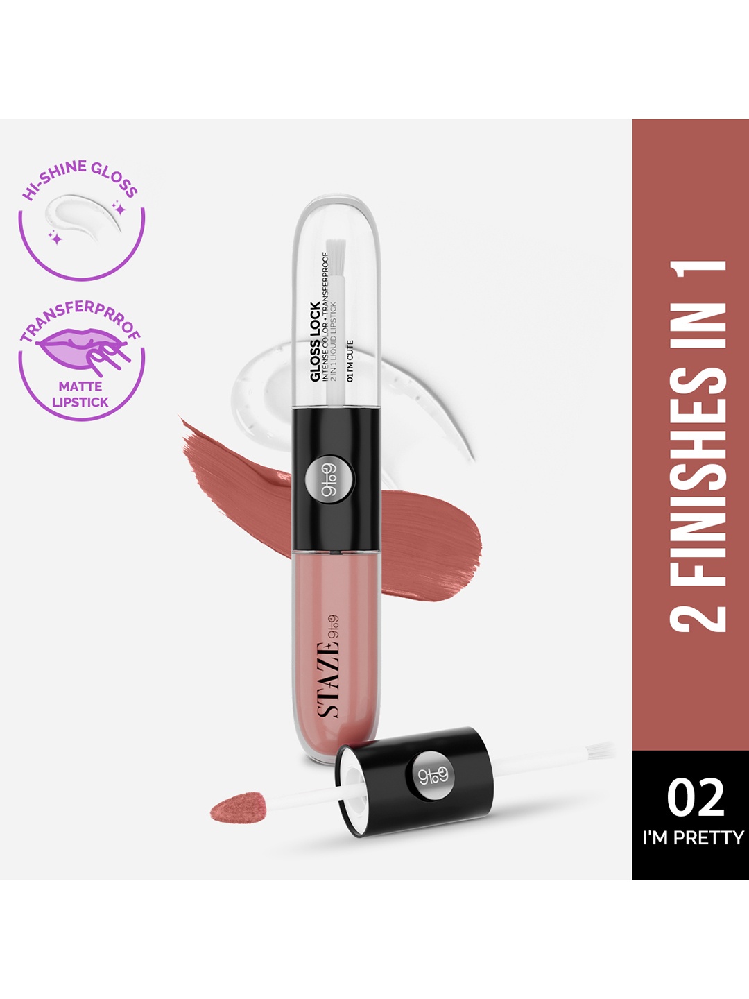 

STAZE 9to9 Gloss Lock 2-in-1 Liquid Lipstick 7 g - I'm Pretty 02, Nude