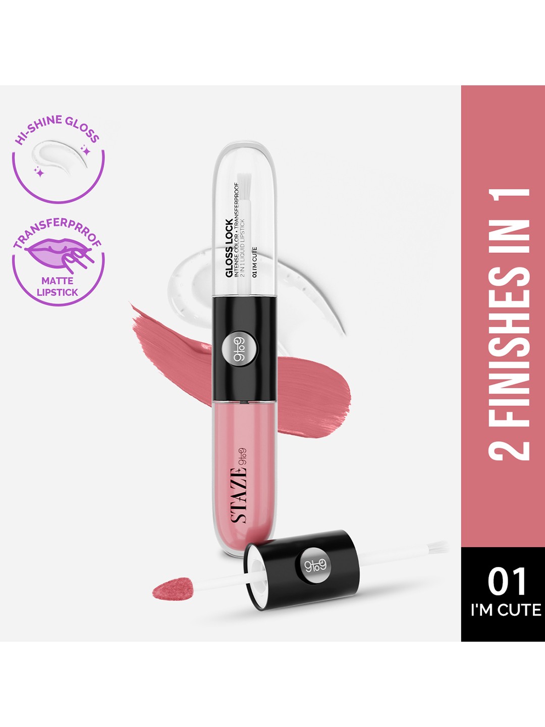 

STAZE 9to9 Gloss Lock 2-in-1 Liquid Lipstick 7 g - I'm Cute 01, Pink