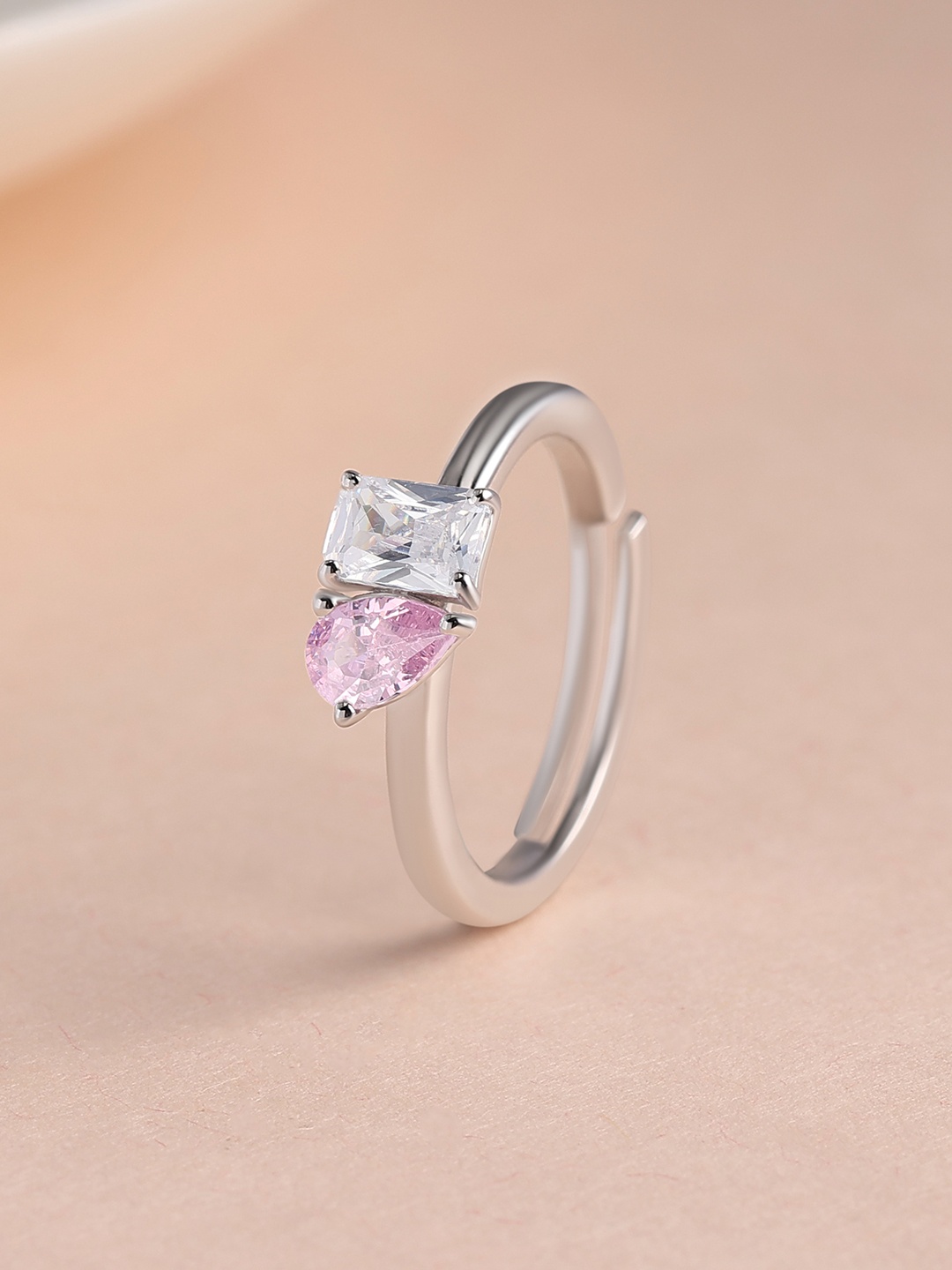 

Ornate Jewels 925 Sterling Silver American Diamond Toi Et Moi Adjustable Ring