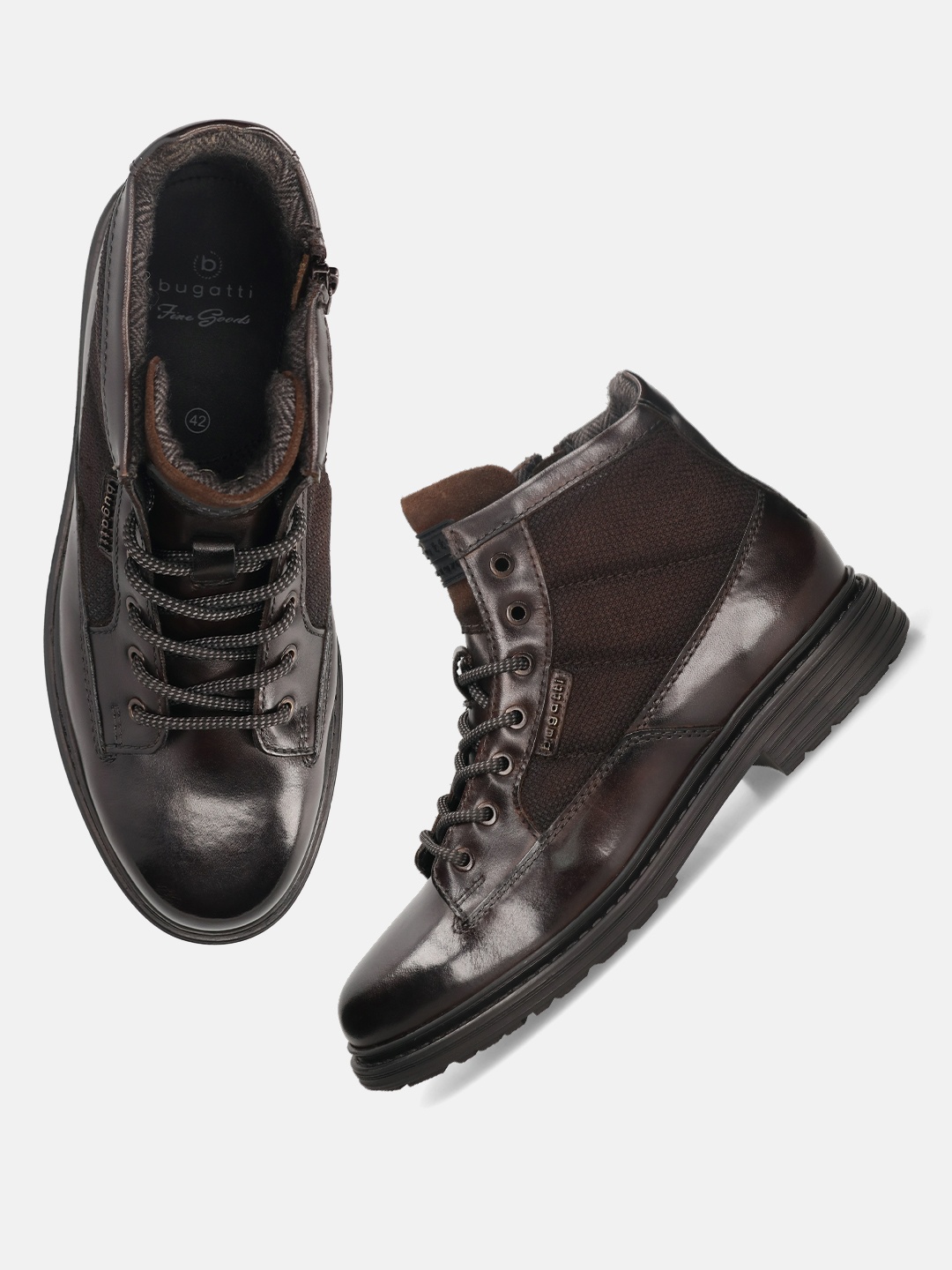 

Bugatti Men Leather Round Toe Boots, Brown