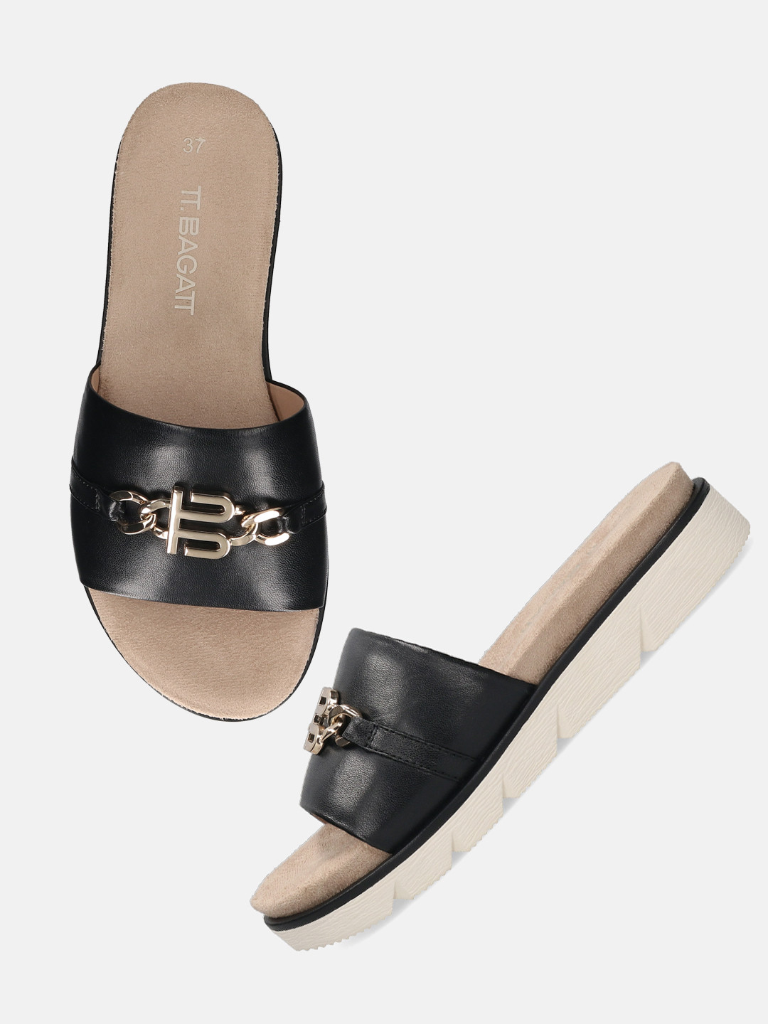 

BAGATT Women Leather Open Toe Flatform Heels, Black