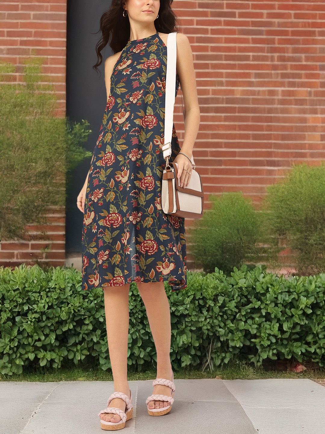 

DressBerry Wildflower Wonder Halter Haul Cotton Cambric Dress, Blue