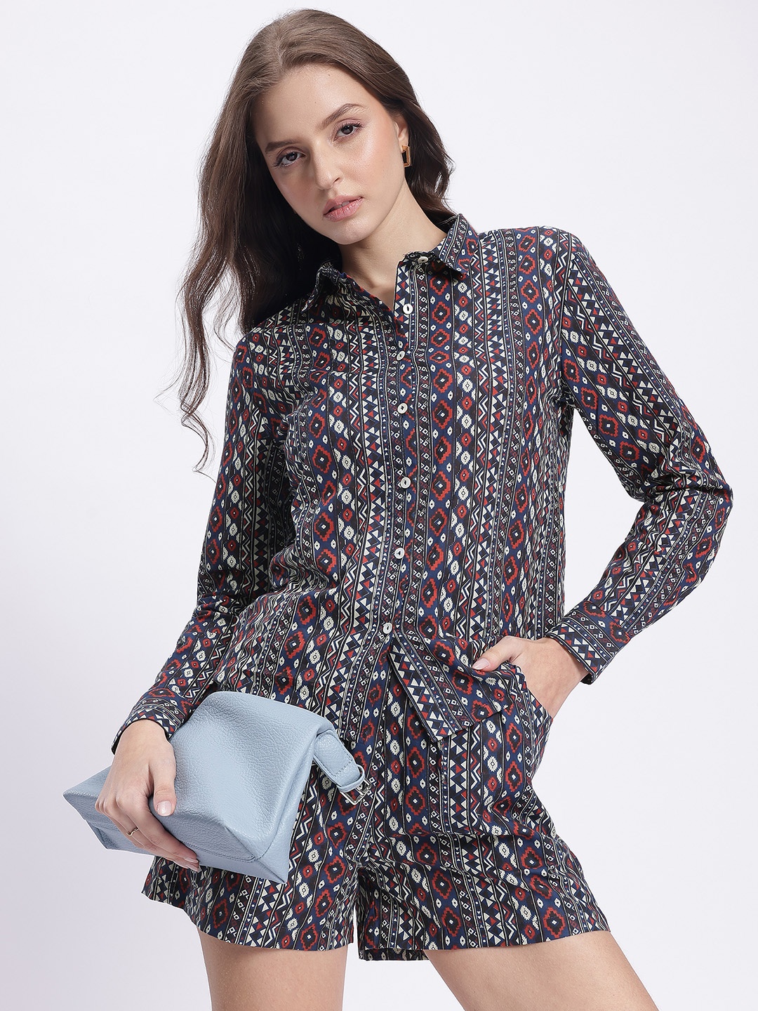 

DressBerry Minimalist Muse Ethnic Motifs Print Co-Ords, Navy blue