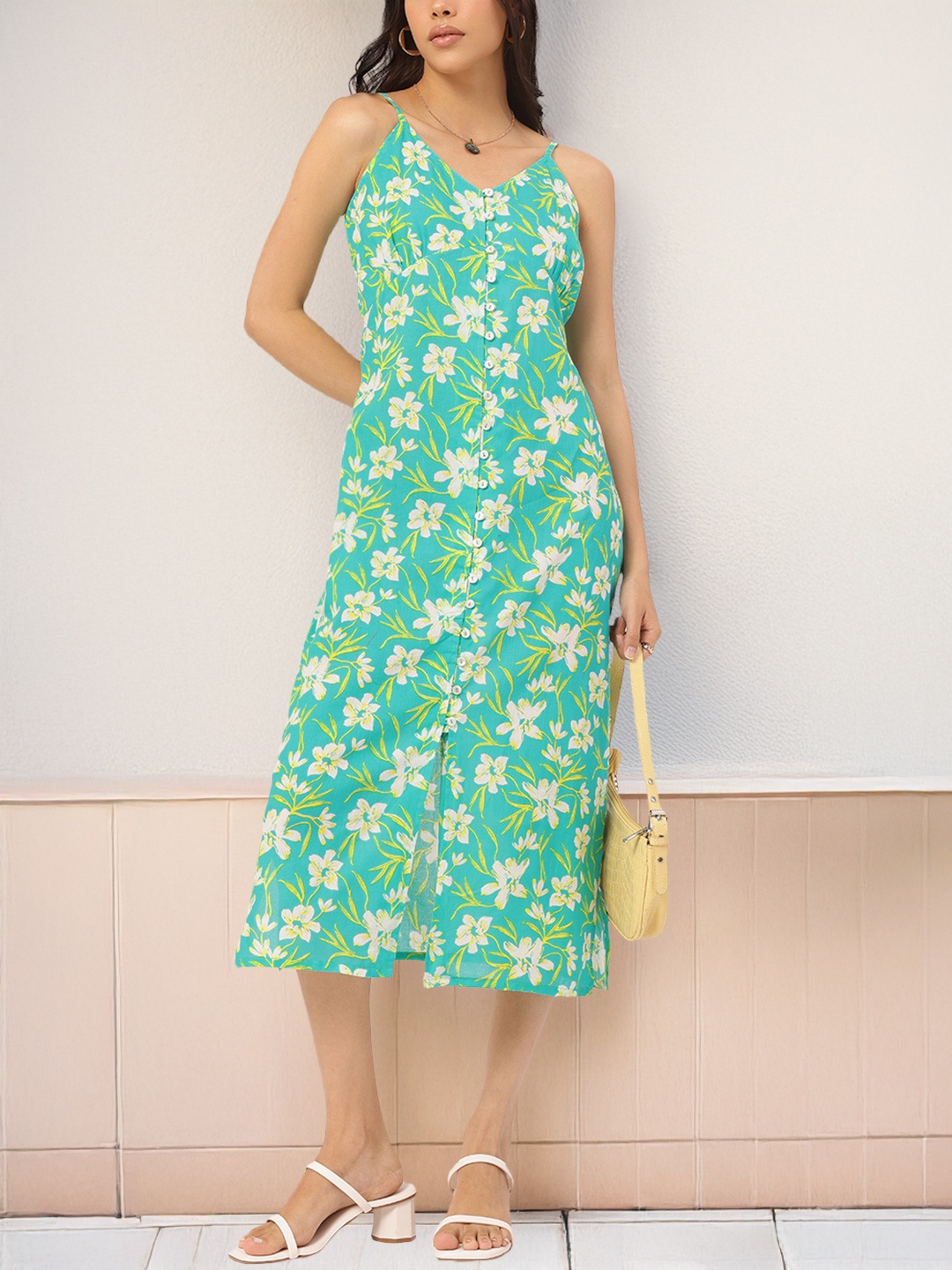 

DressBerry Neon Nostalgia Bloomy Empire Touch Cotton Cambric Dress, Blue