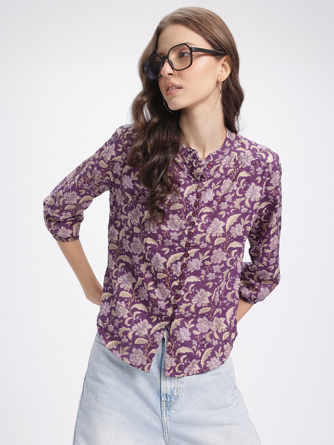 

DressBerry Vintage Vines Printed Regular Fit Shirt, Purple