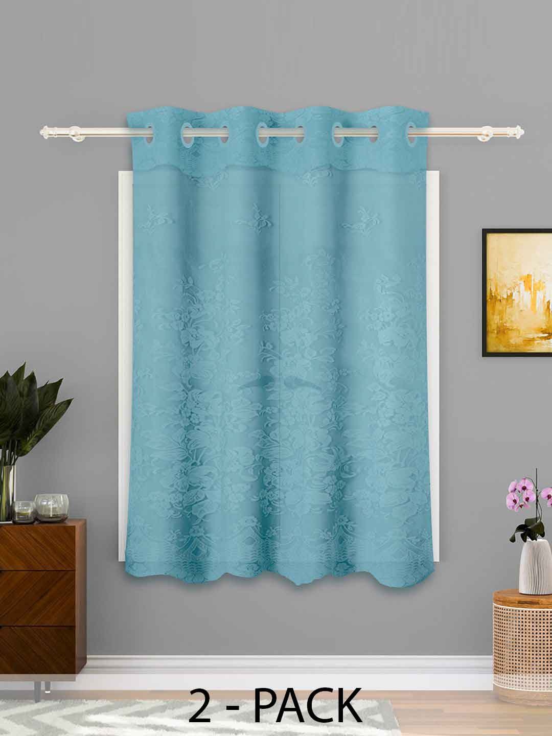 

Kuber Industries Green 2 Pieces Floral Cotton Window Curtains