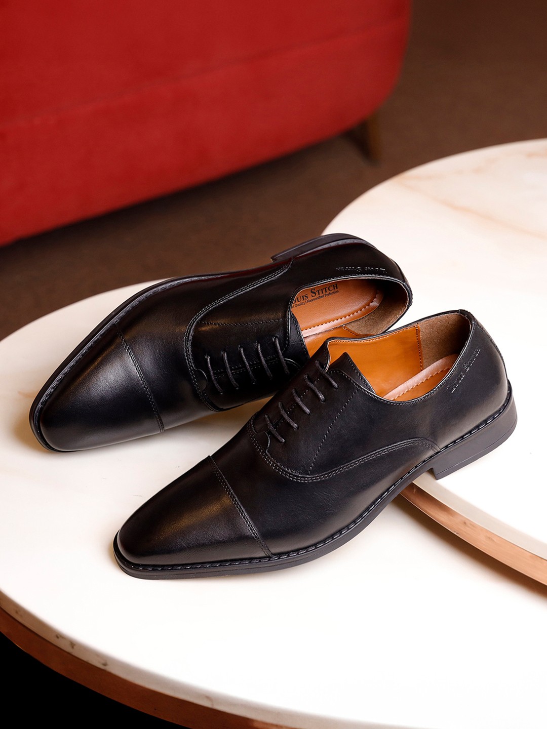 

LOUIS STITCH Men Premium Egyptian Crust Leather Formal Derbys, Black