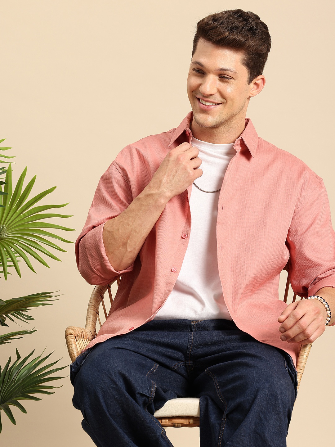 

Mast & Harbour Men Comfort Pure Cotton Casual Shirt, Pink
