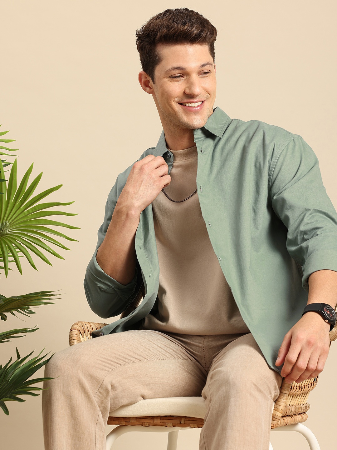 

Mast & Harbour Men Comfort Pure Cotton Casual Shirt, Green