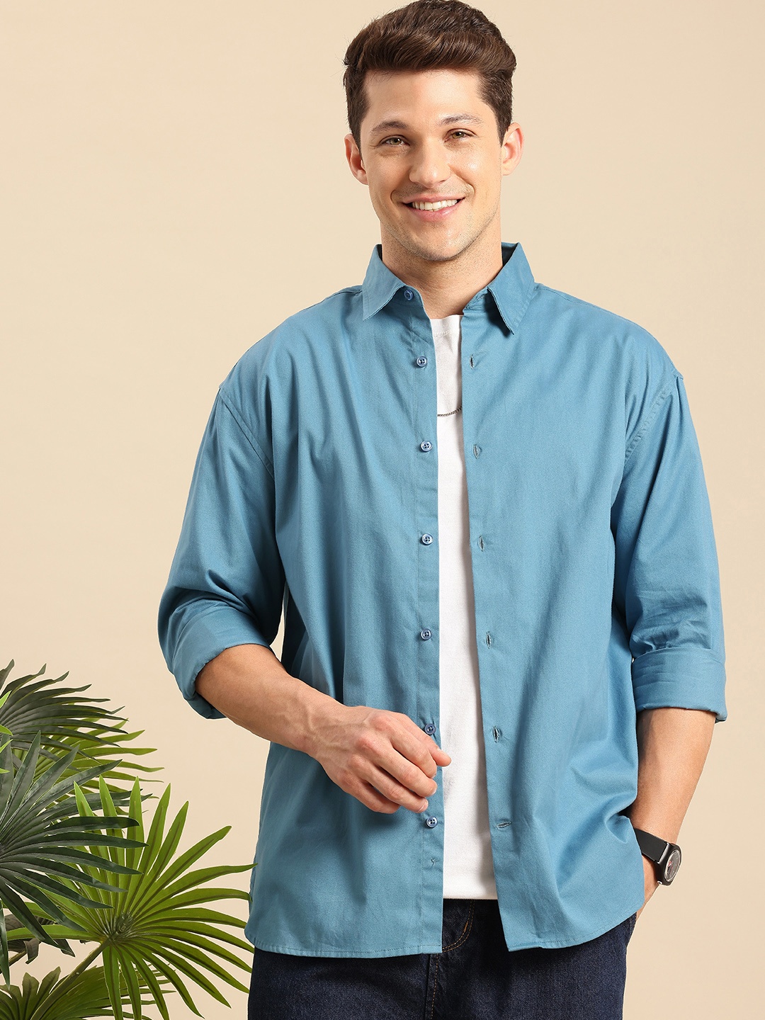 

Mast & Harbour Men Comfort Pure Cotton Casual Shirt, Blue