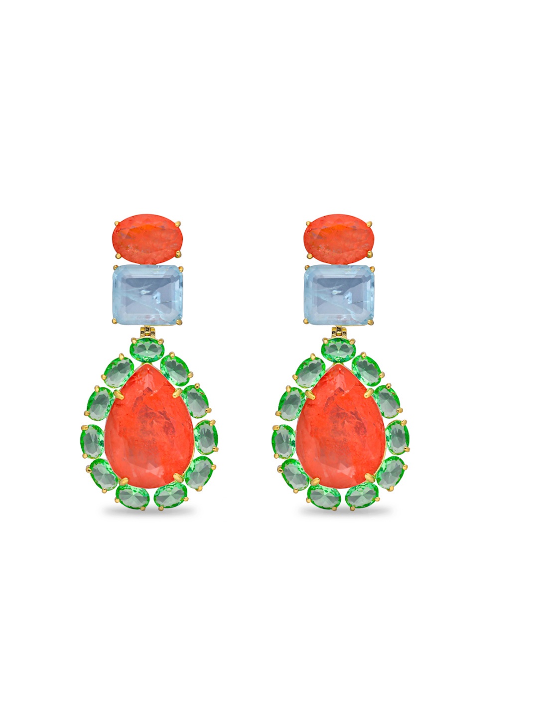 

MISS JO Gold-Plated 925 Sterling Silver Teardrop Shaped Stone Studded Drop Earrings
