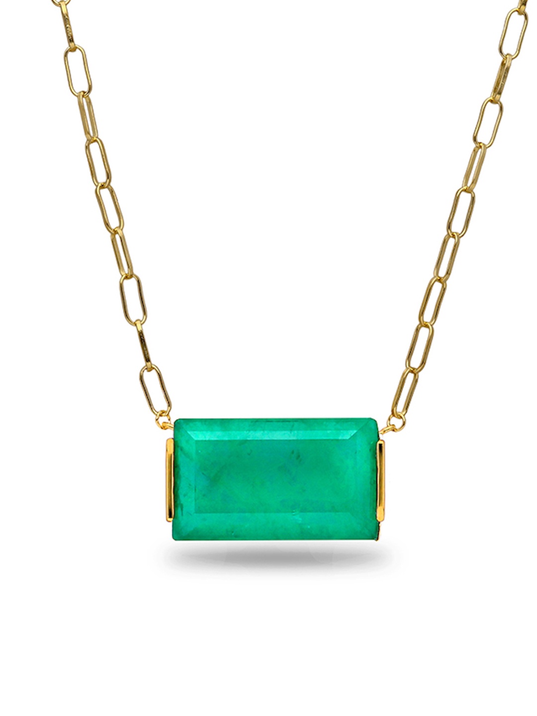 

MISS JO 925 Sterling Silver Gold-Plated Square Shaped Stone Studded Pendant with Chain, Green