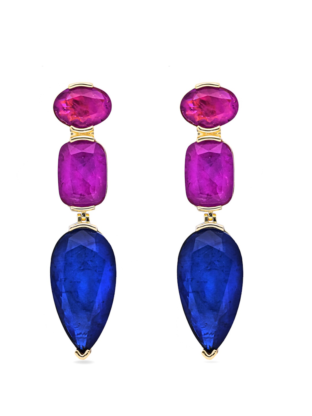 

MISS JO 925 Sterling Silver Contemporary Gold-Plated Stone Studded Drop Earrings, Blue