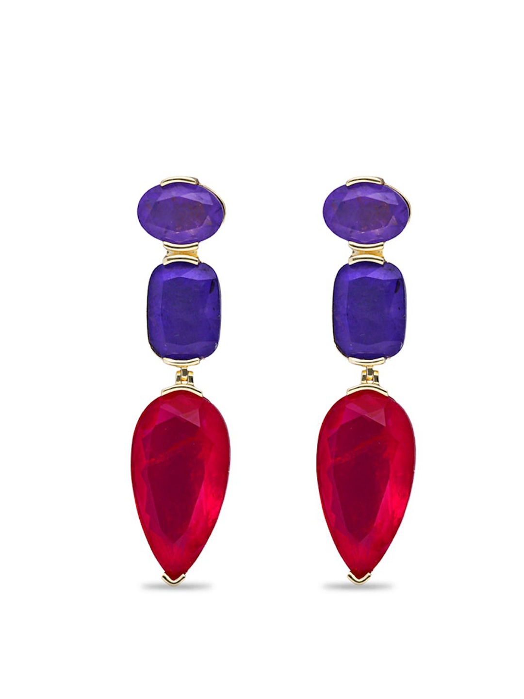 

MISS JO Majestic 92.5 Sterling Silver Gold-Plated Contemporary Drop Earrings, Magenta