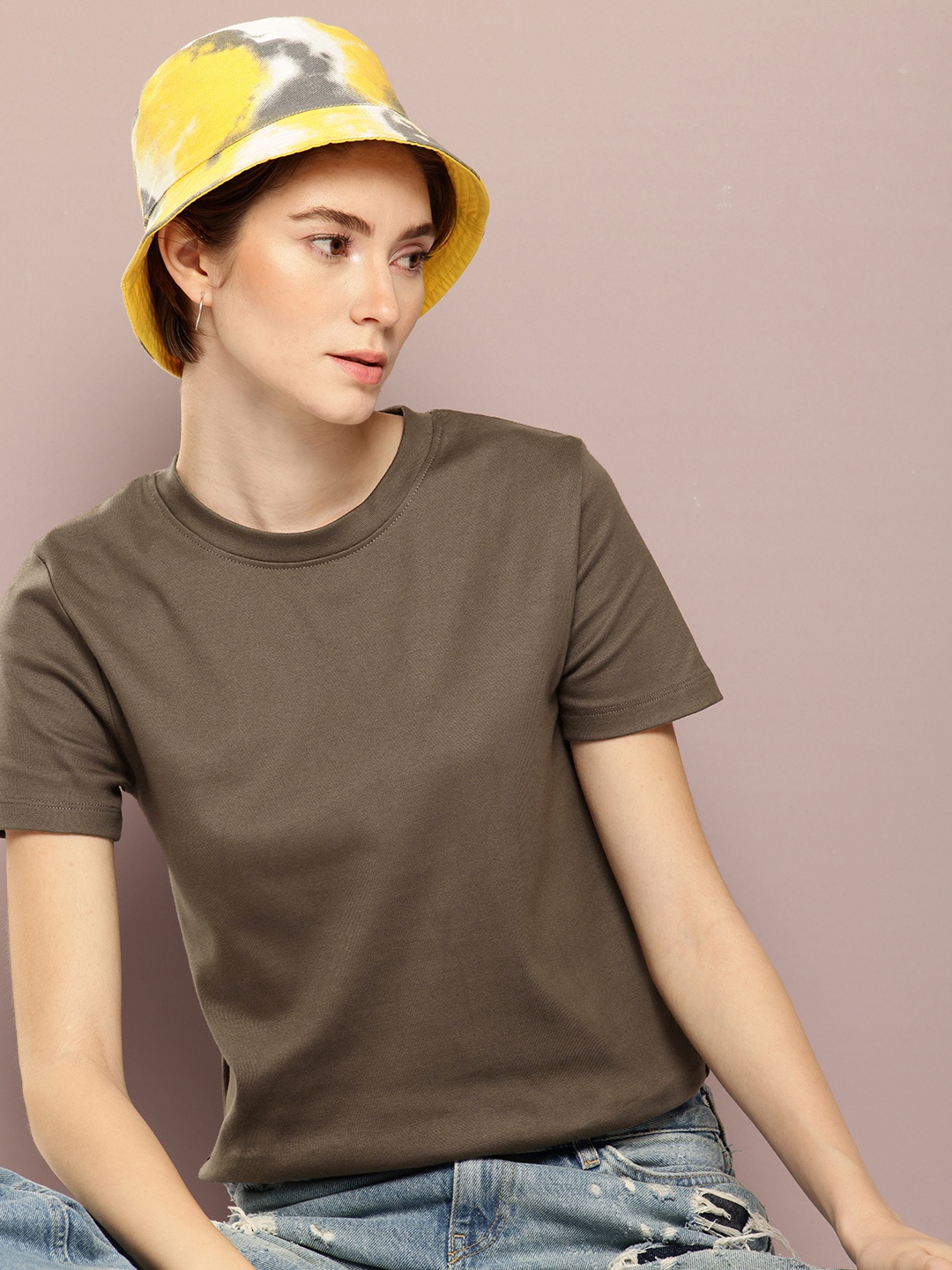 

Kook N Keech Women Oversized Drop-Shoulder Sleeves T-shirt, Olive