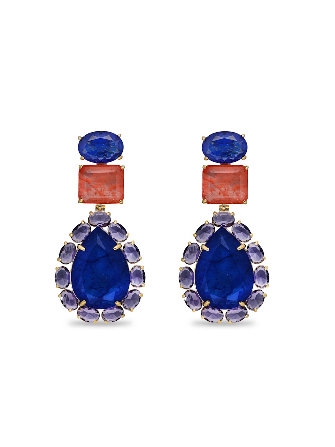 

MISS JO Gold-Plated 925 Sterling Silver Peacock Paradise Chandelier Stone Drop Earrings
