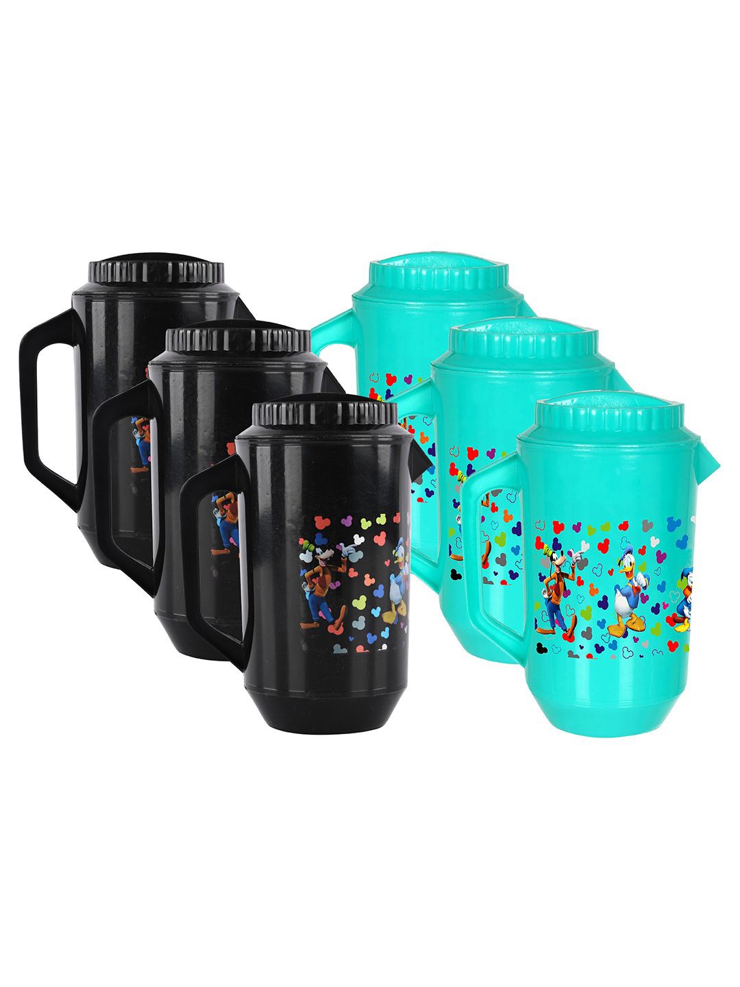 

Kuber Industries Black & Green 6 Pieces Disney Printed Water Jugs 2 L Each
